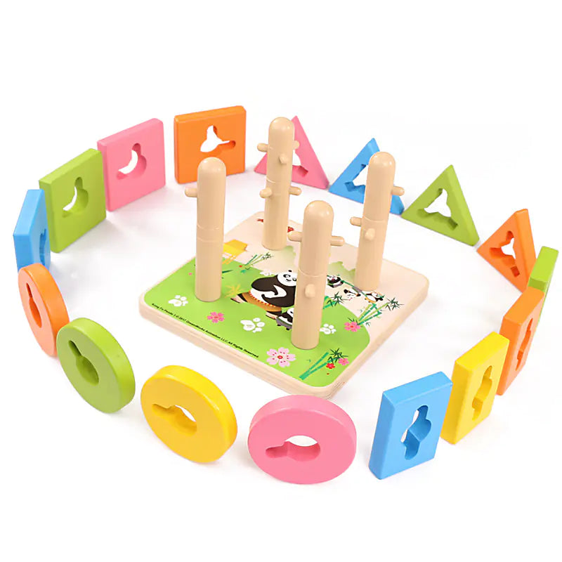 Four Sets of Column Building Blocks Puzzle, Wooden Toy