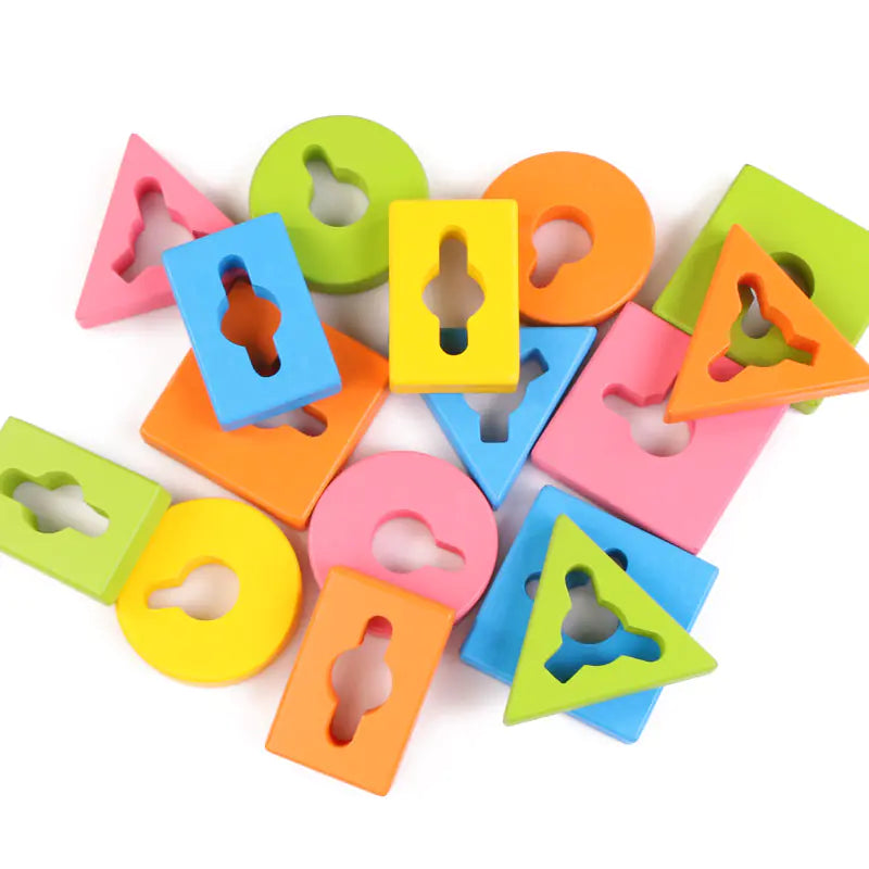 Four Sets of Column Building Blocks Puzzle, Wooden Toy