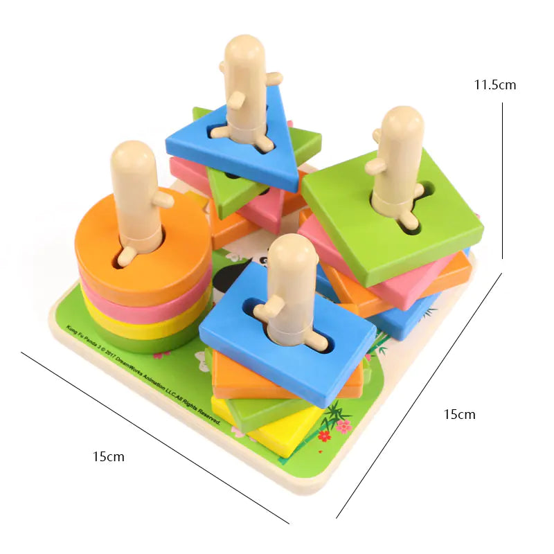 Four Sets of Column Building Blocks Puzzle, Wooden Toy