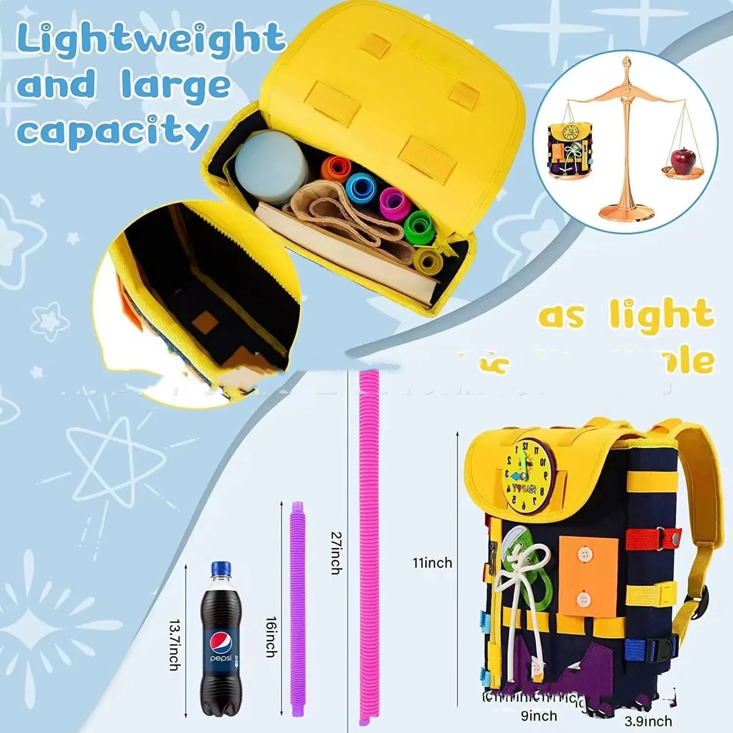 Toddler Busy Board Backpack - Learning Activity Toy
