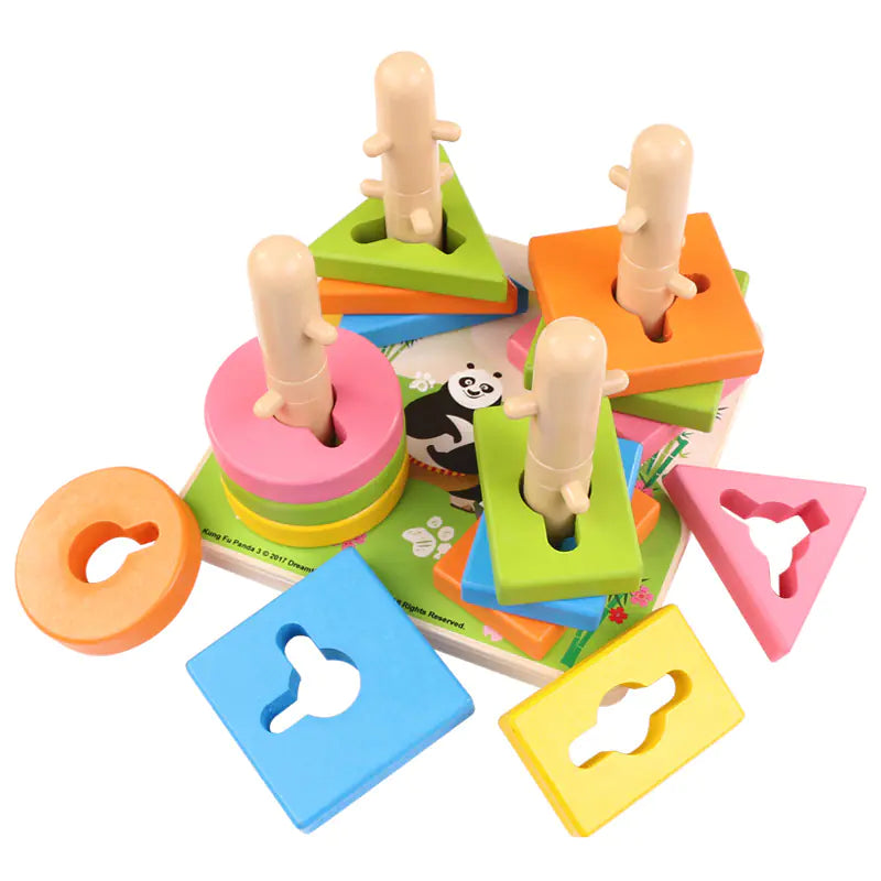 Four Sets of Column Building Blocks Puzzle, Wooden Toy