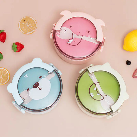 Cartoon Round Portable Lunch Box for Students and Workers
